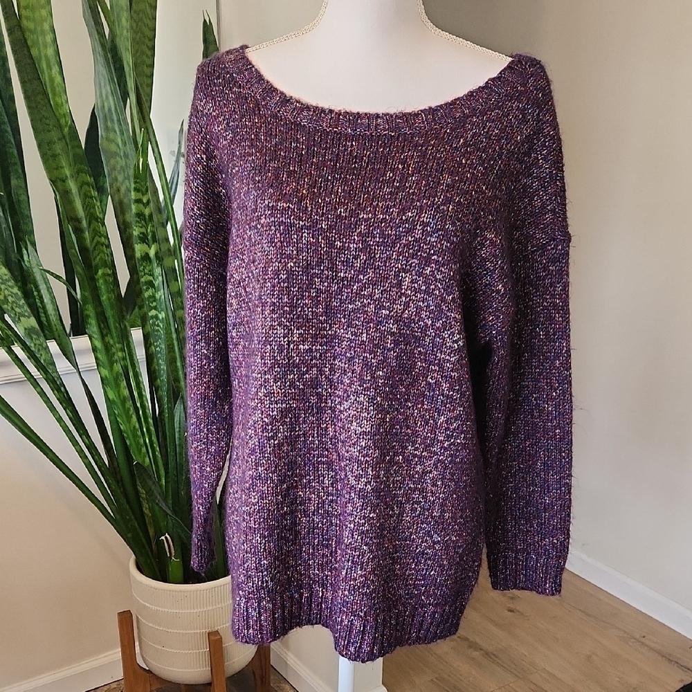 CJ Banks Boatneck Sweater Multicolor Metalic Thread Sz 1X